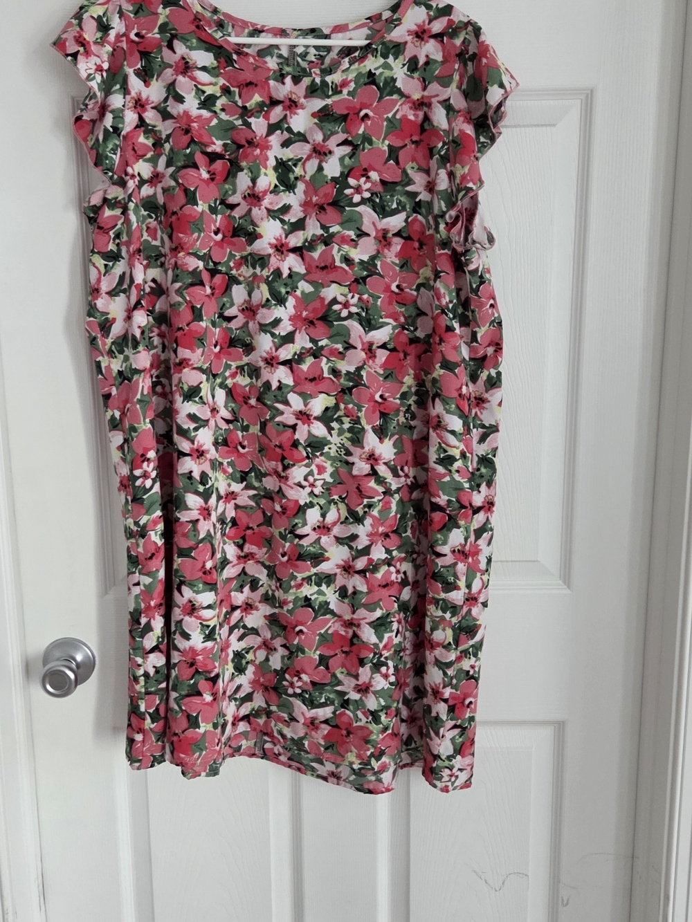 Source Unknown Pink Floral Maxi Dress with Green Leaves
